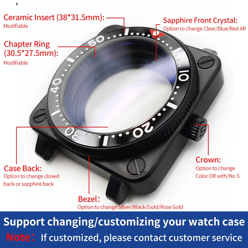 Matte Square SKX Black Watch Case Set Stainless Steel With Sapphire Glass MOD NH35 NH36 4R36 Movement Watches Cases Accessories