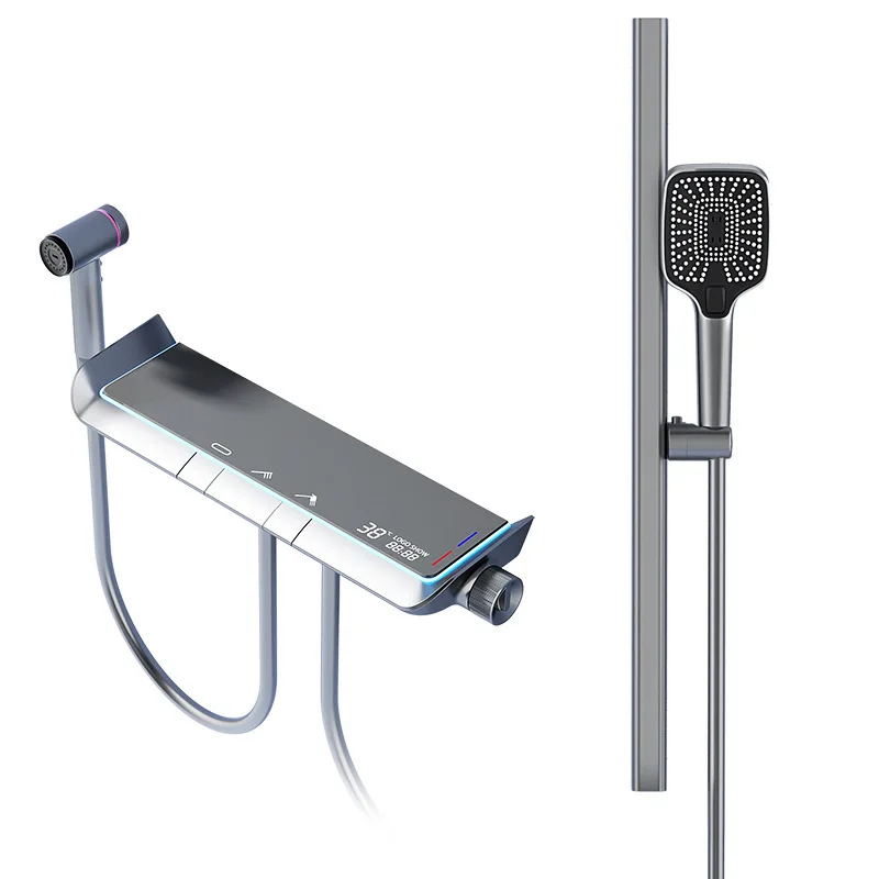 

Large shelf, wall attached, simple, shower, set, household, bathroom, shower, digital display, no top spray.