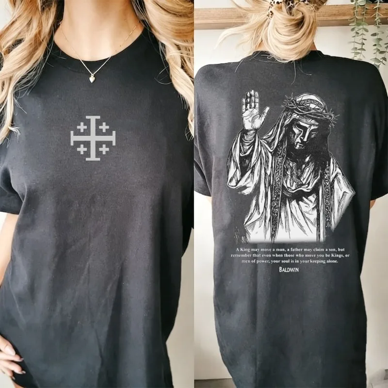 Baldwin IV Leper King Christian Faith Quote T-Shirt – Jerusalem Cross Vintage Graphic Tee Graphic T Shirts Goth Women Clothing