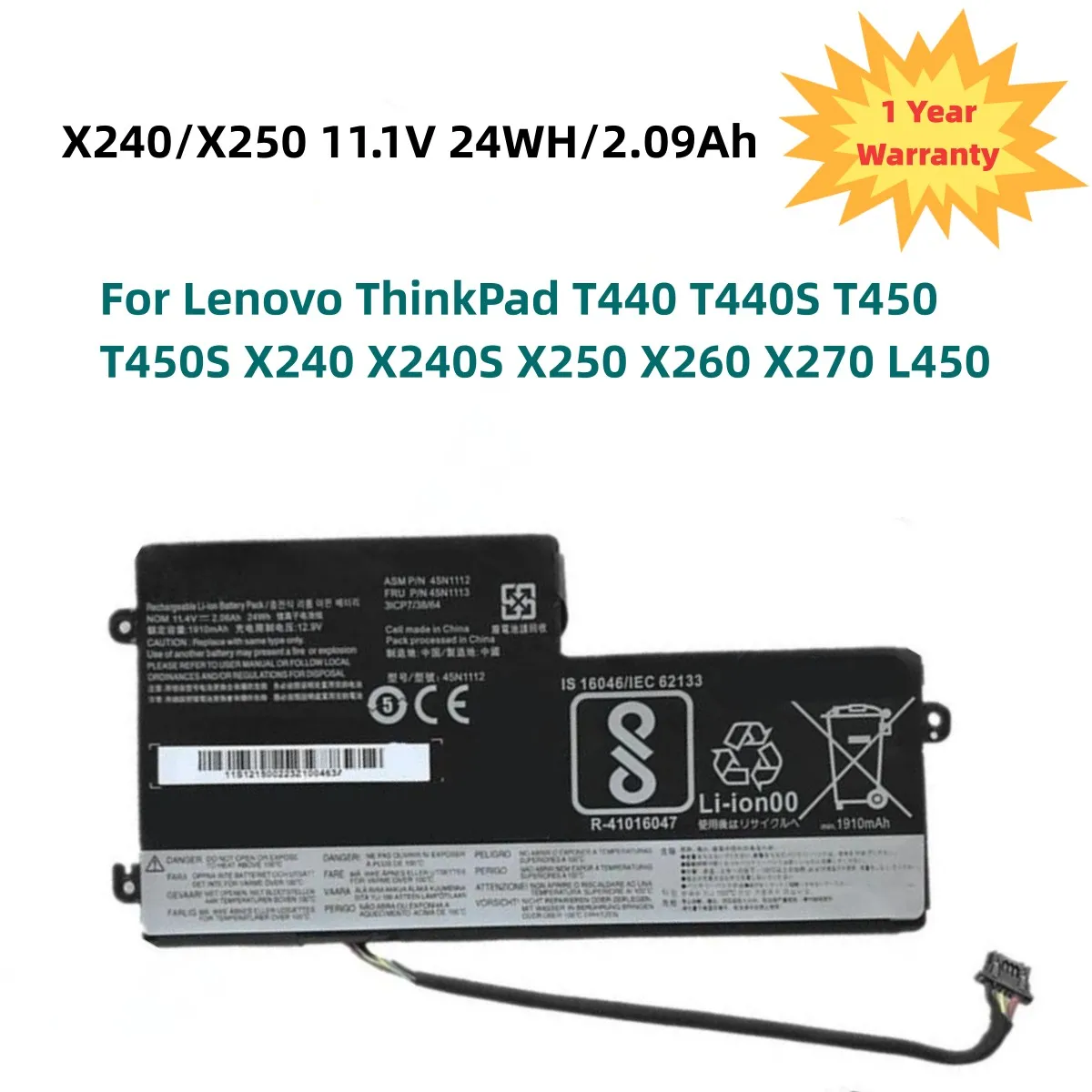 

Внутренняя батарея для Lenovo ThinkPad T440 T440S T450 T450S X240 X240S X250 X260 X270 L450 45N1110 45N1111 45N1112 11,1 В 24 Втч