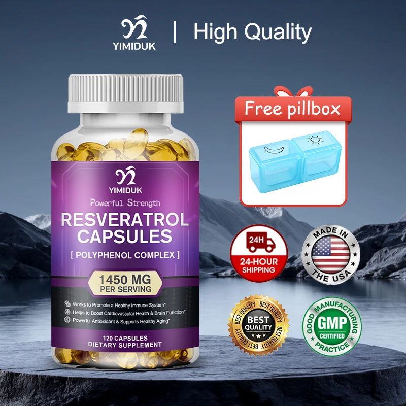 

Resveratrol Capsules, with Vitamin C, Support Anti-Aging, Boost Cardiovascular Health & Brain Function, Promote Immune & Skin
