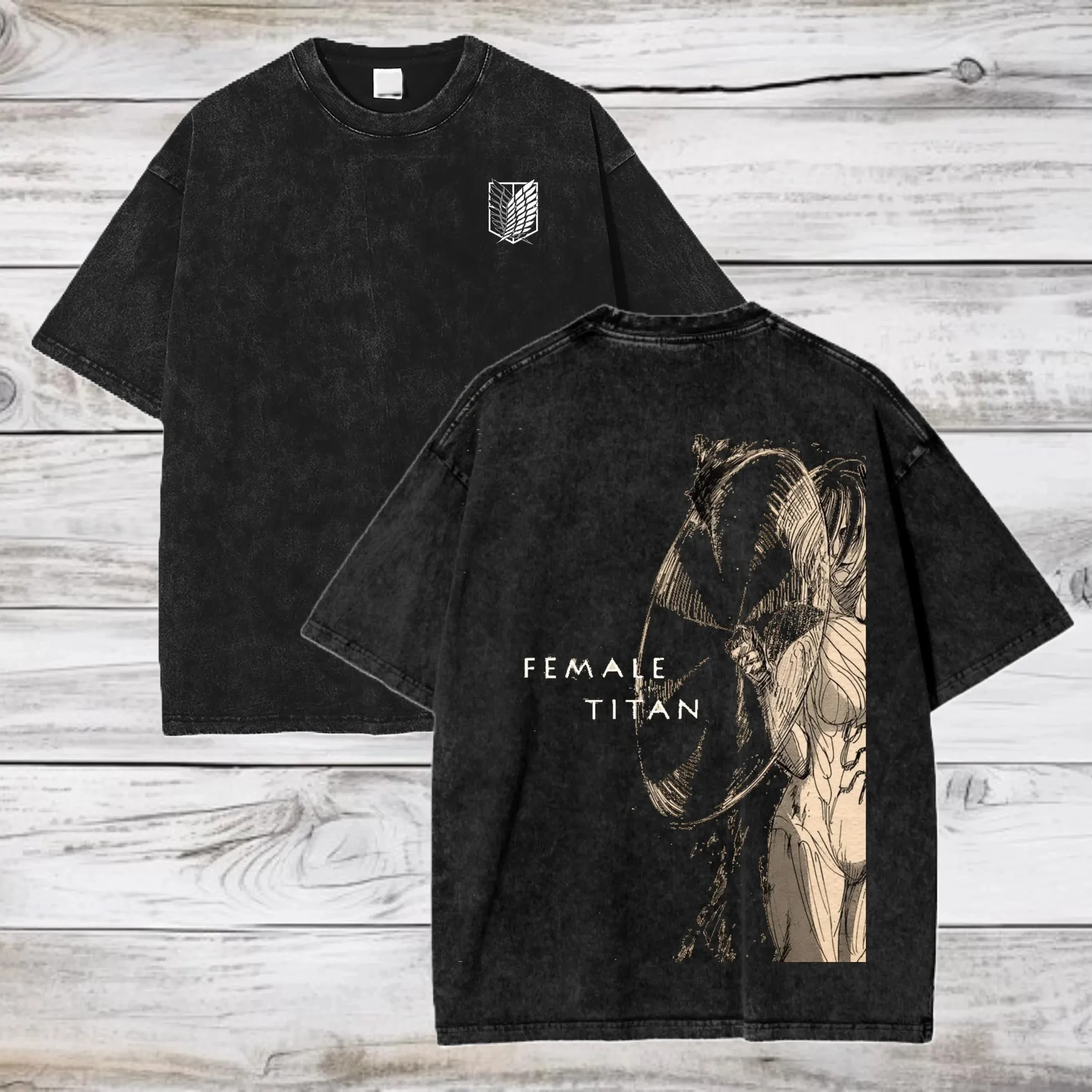 

Attack on Titan Anime Acid Washed Oversize T-Shirt Female Titan Anime Tee Gift for Him Graphic Short Sleeve Men Women All-Season