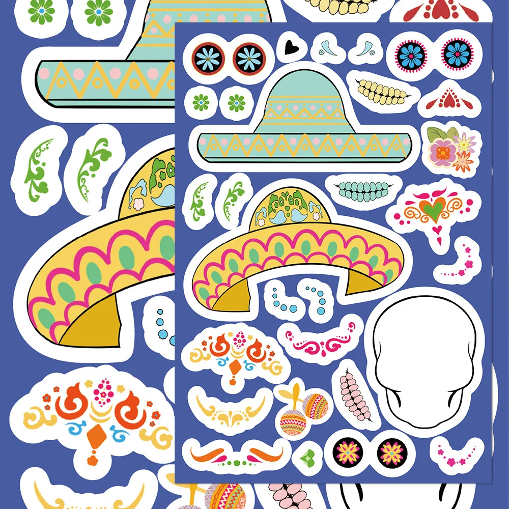 8/16 Blatt Tag der Toten Cartoon macht ein Gesicht Puzzle Aufkleber DIY Telefon Laptop Gepäck Skateboard Graffiti Aufkleber als Geschenk