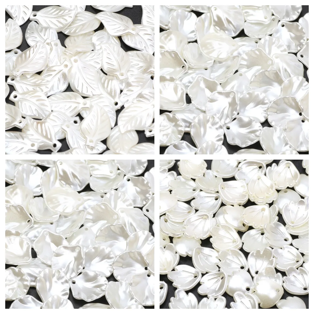 Milk White 50pcs Shell Leaves Petals Crafts Different Sizes Acrylic Beads For DIY Making Jewelry Pendants Earings Accessories