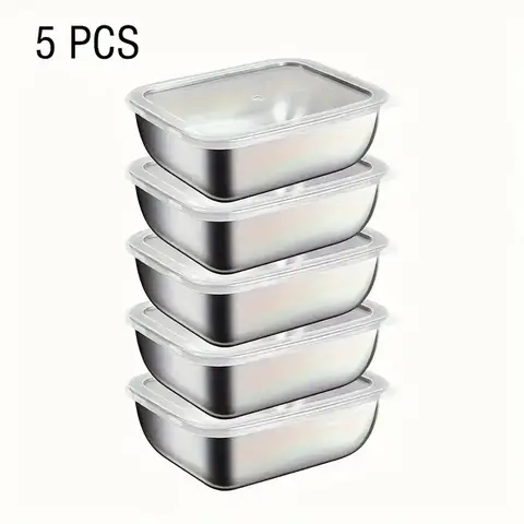 5pcs Stainless Steel Food Storage Stackable Meal Prep Boxes for Kitchen Fridge Lunch Ideal for Meal Prep Travel Kitchen Storage