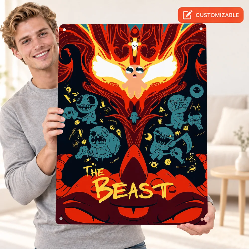 The Binding Of Isaac Beast Textured Metal Poster Personalized Aluminum Sign Fiery Winged Creature Graphic Wall Art For Bedroom