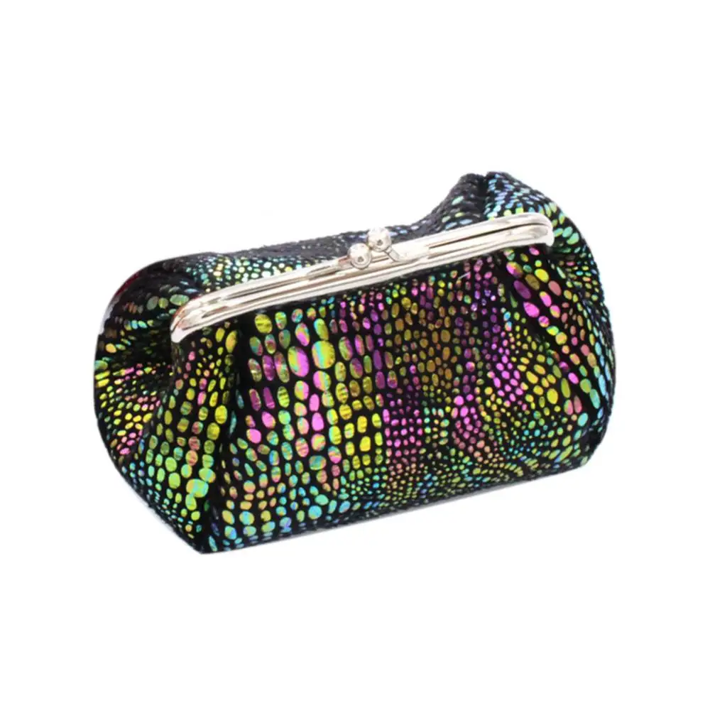 กระเป๋าสตางค์ทรงกลมลายจูบเลเซอร์สำหรับผู้หญิงกระเป๋ากระเป๋าเก็บบัตรเงินสดแบบกระเป๋าประดับคริสตัลสำหรับผู้หญิง