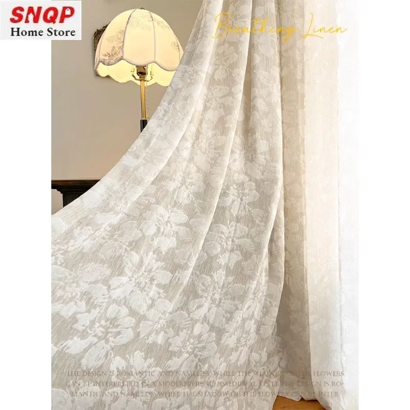 Cotton Linen Beige Double Jacquard Curtains For Living Room Bedroom Dining Door Screen Nature Vertically Decor Custom Size Tulle