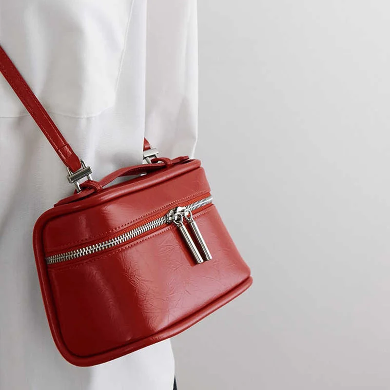 Red Box PU Crossbody Bag Women's New Style Light Luxury High Commute One Shoulder Bag Bridal Wedding Handbag Spring Summer