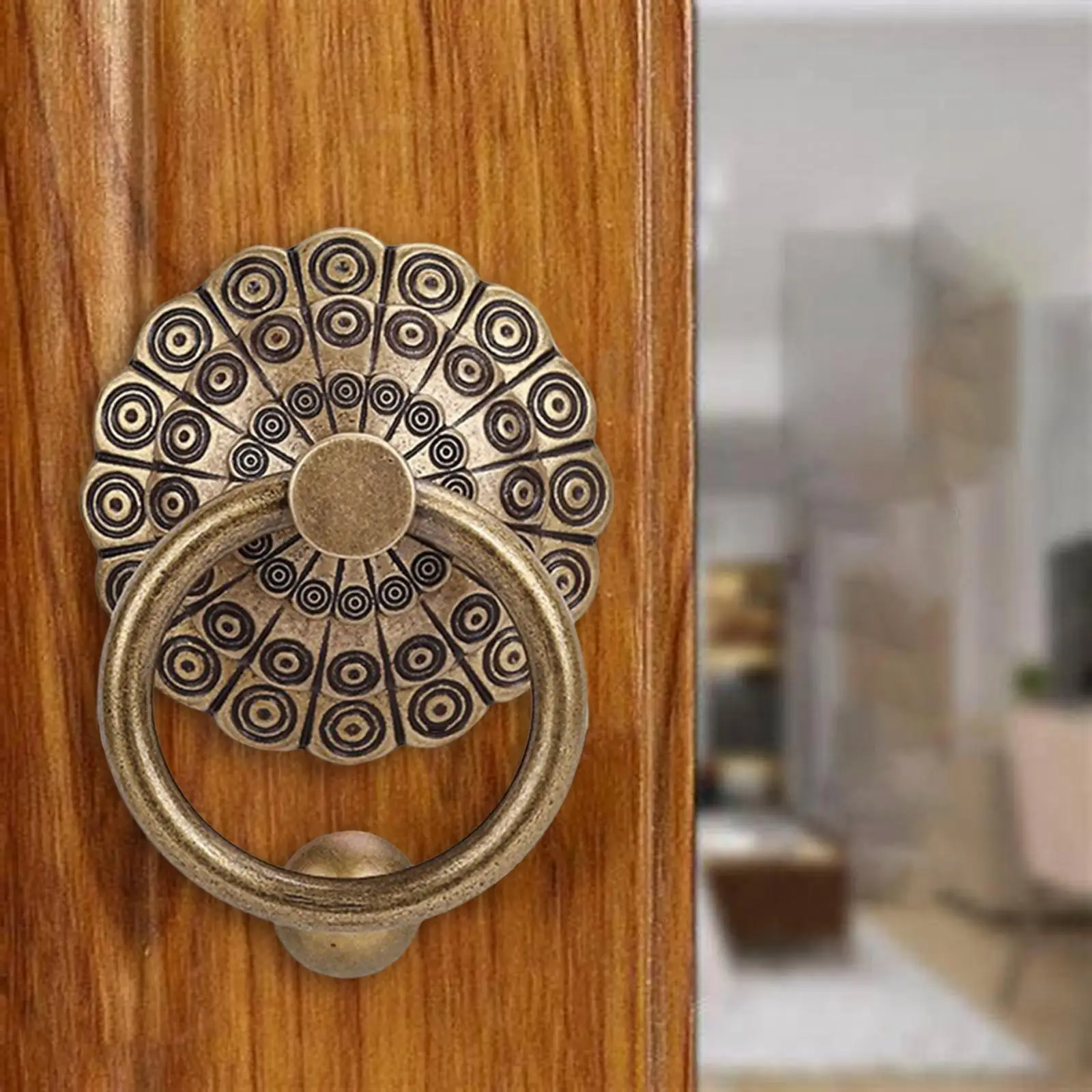 Rustic Brass Door Pull Handle Antique Home Door Knocker Ring for Interior Barn Cabin Fence Doors