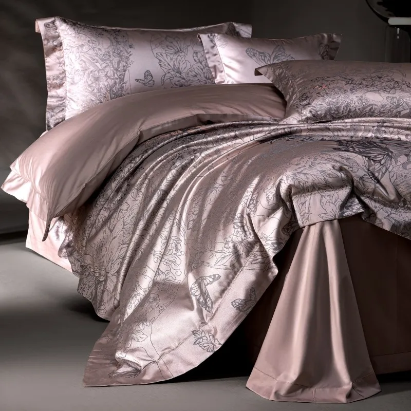 Imagem -06 - Algodão Egípcio Satin Duvet Cover Conjunto de Cama Jacquard Premium Brown Capa Macia Sedosa Fronhas de Folha Plana ou Equipada Luxo Pcs