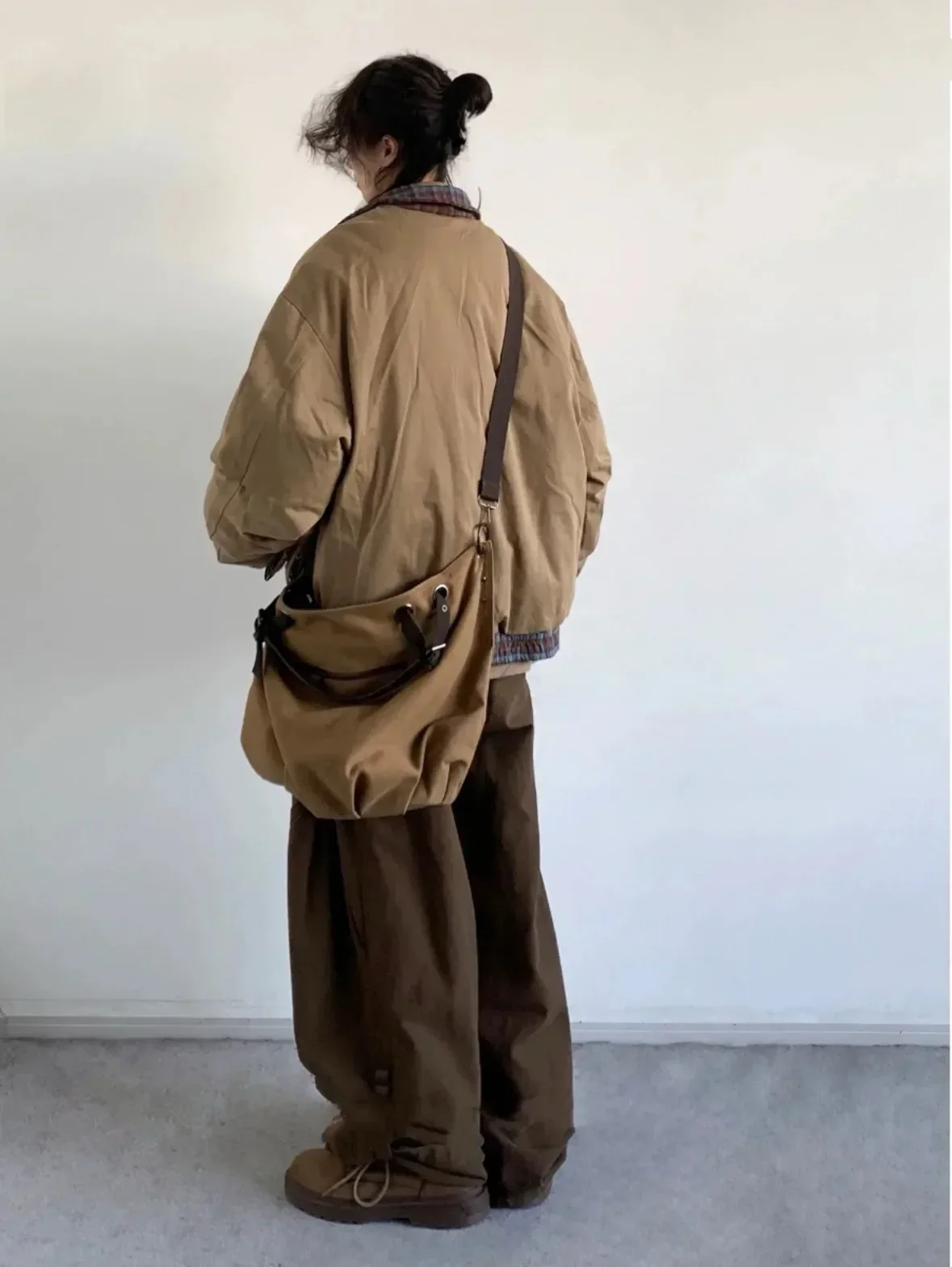American retro Maillard style messenger bag tooling large capacity canvas satchel