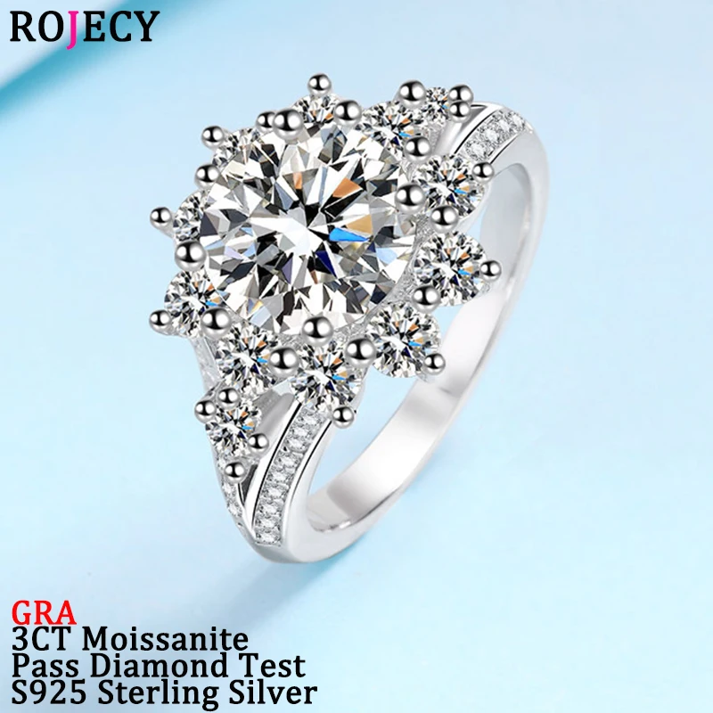 3 Carat D Color Moissanite Rings for Women 925 Sterling Silver Rings Moissanita Lab Diamond Luxury Plate Pt950 Ring Fine Jewelry