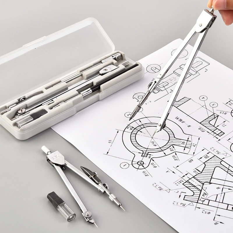 Deli Stainless Steel Drafting Set Durable Drawing Compass Math Geometry Circles Tool School Supplies