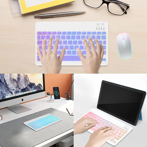 Imagen 2 del producto Español Teclado ultrafino portátil retroiluminado con Bluetooth, dispositivo inalámbrico, recargable, Color RGB, 10 pulgadas, para Samsung, Huawei, Apple