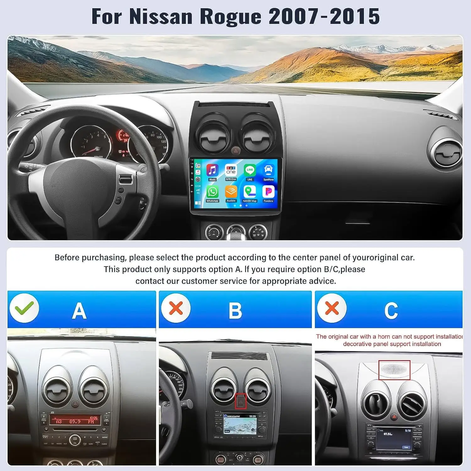 2G + 64G ستيريو سيارة أندرويد لنيسان روج 2007-2015، شاشة لمس 9 بوصة، CarPlay، Android Auto، GPS، WiFi، Bluetooth، كاميرا احتياطية #2