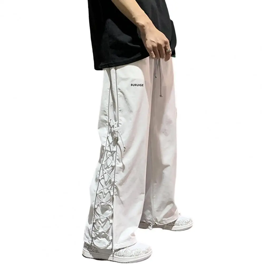 Long Pants  Side Cross Lace-up   Casual Pants Hip Hop Style Men Casual Trousers