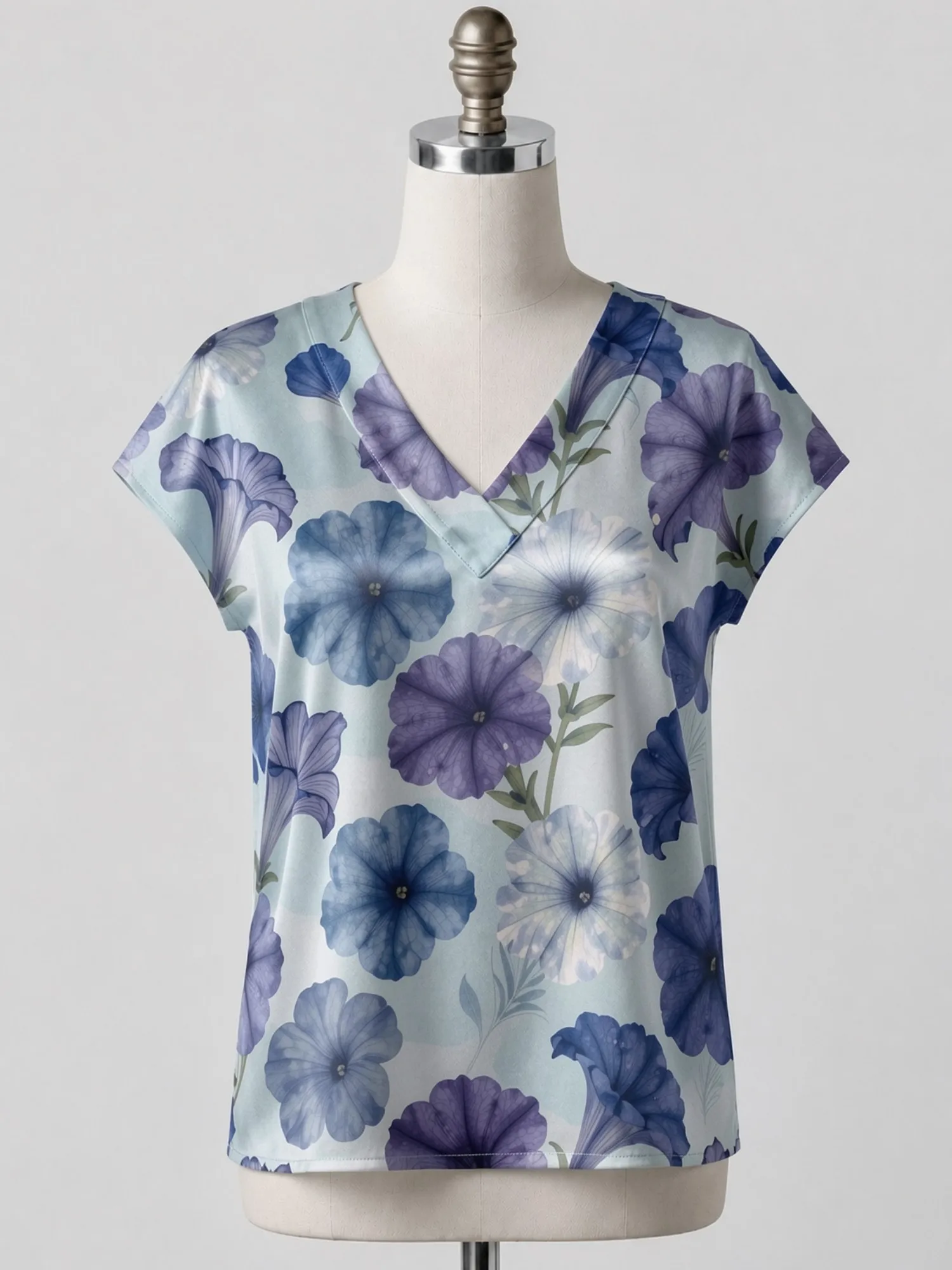 Floral Satin V Neck Top for Women Cap Sleeve Soft Draped Fit Silky Elegant Resort Daywear Lightweight Breathable Versatile Comfy