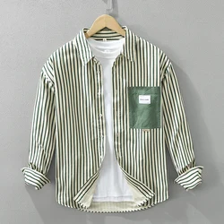 Fashion Striped Long Sleeve Shirt for Men New Loose Cotton Casual Shirt Men's Clothing