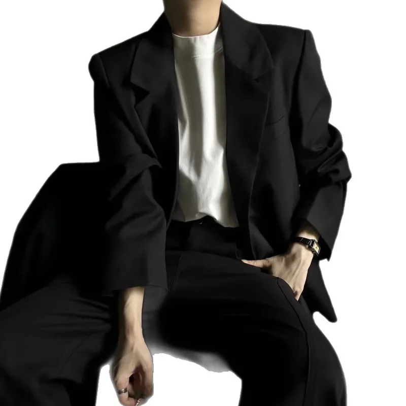 WVGA 2026 New Men Spring Fit Regular Shoulder Blazer Niche Chic Casual High-End Fashionable Dark Style Suit Coats Ins Y2K W19220