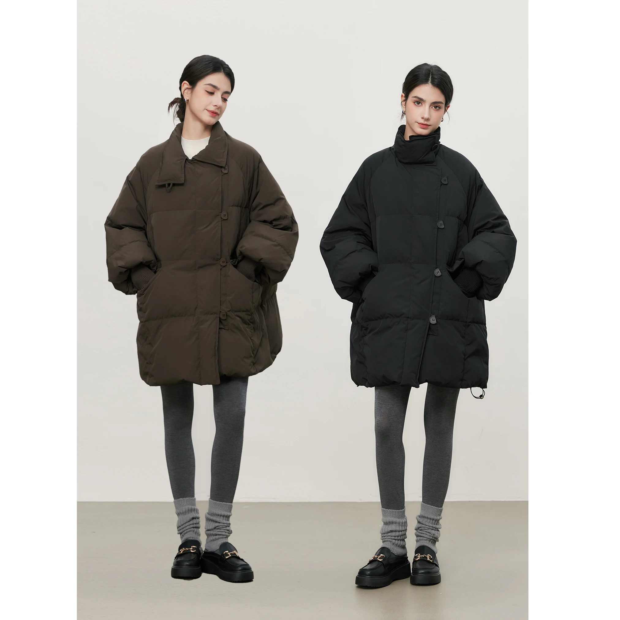 

Женская утепленная пуховая куртка ASSEUU средней длины свободного кроя, новинка зимы 2025, белая, с наполнителем из пера