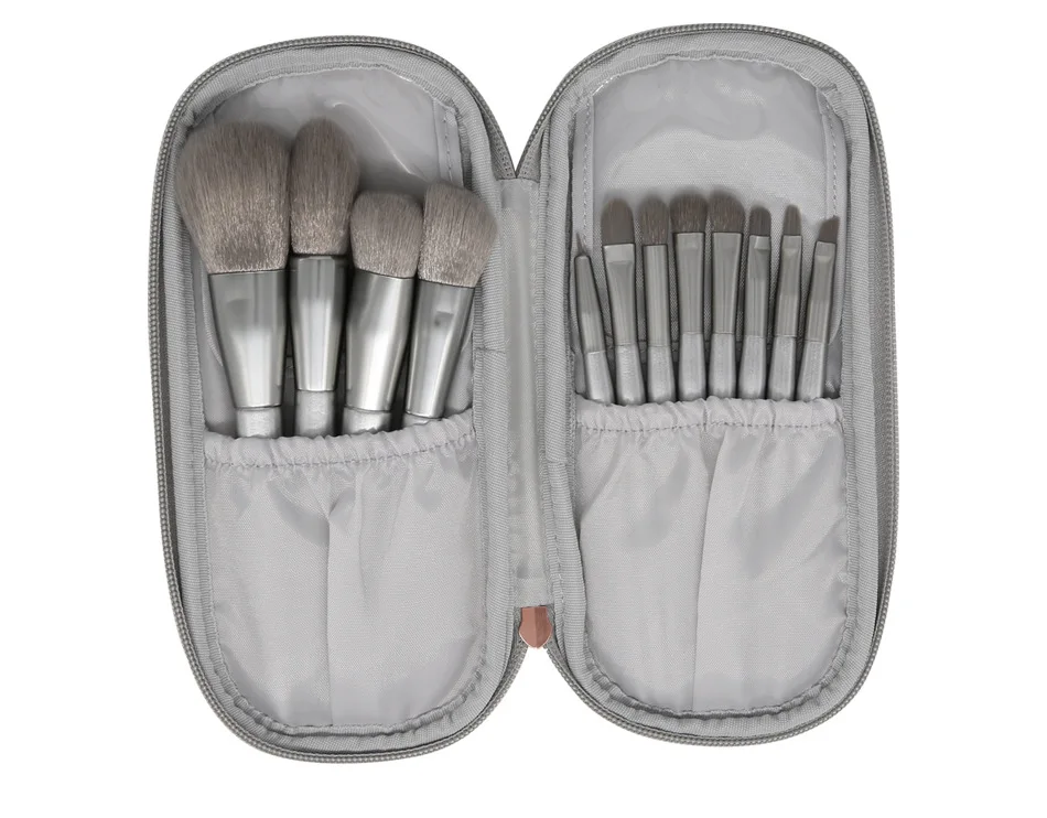 Private Label 12pcs Silver Makeup Brushes Set Pro Eye Shadow Concealer Loose Powder Makeup Tools Soft Portable Custom Bulk