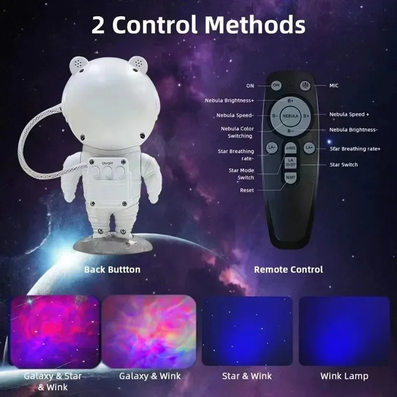 Proyector LED estrellado de astronauta, luz de reproducción de música, enchufe USB, Altavoz Bluetooth, lámpara de proyector para decoraciones navideñas de dormitorio