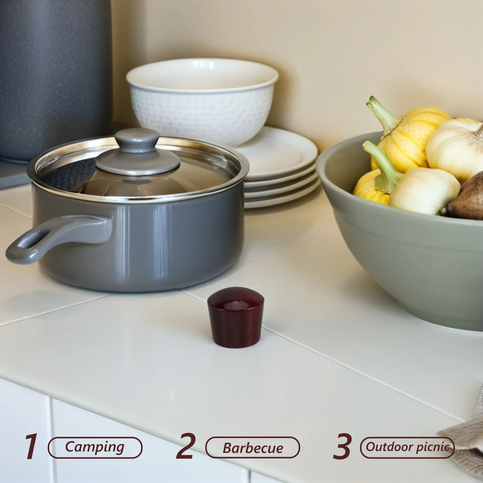 

Outdoor Camping Pot With Detachable Wooden Handle High Temp Resistant Lid Grip For Bbq Hiking Picnic Universal Cookware