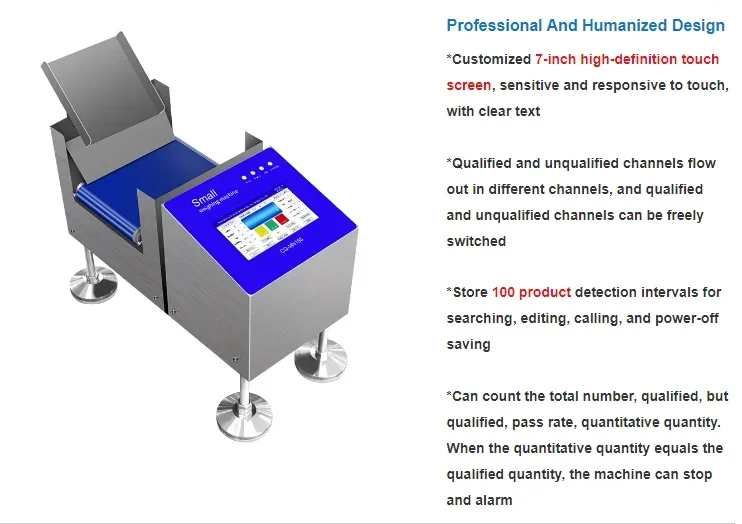 Macchina per smistamento e pesatura automatica intelligente ad alta precisione Mini pesatura intelligente piccola bilancia Checkweigher