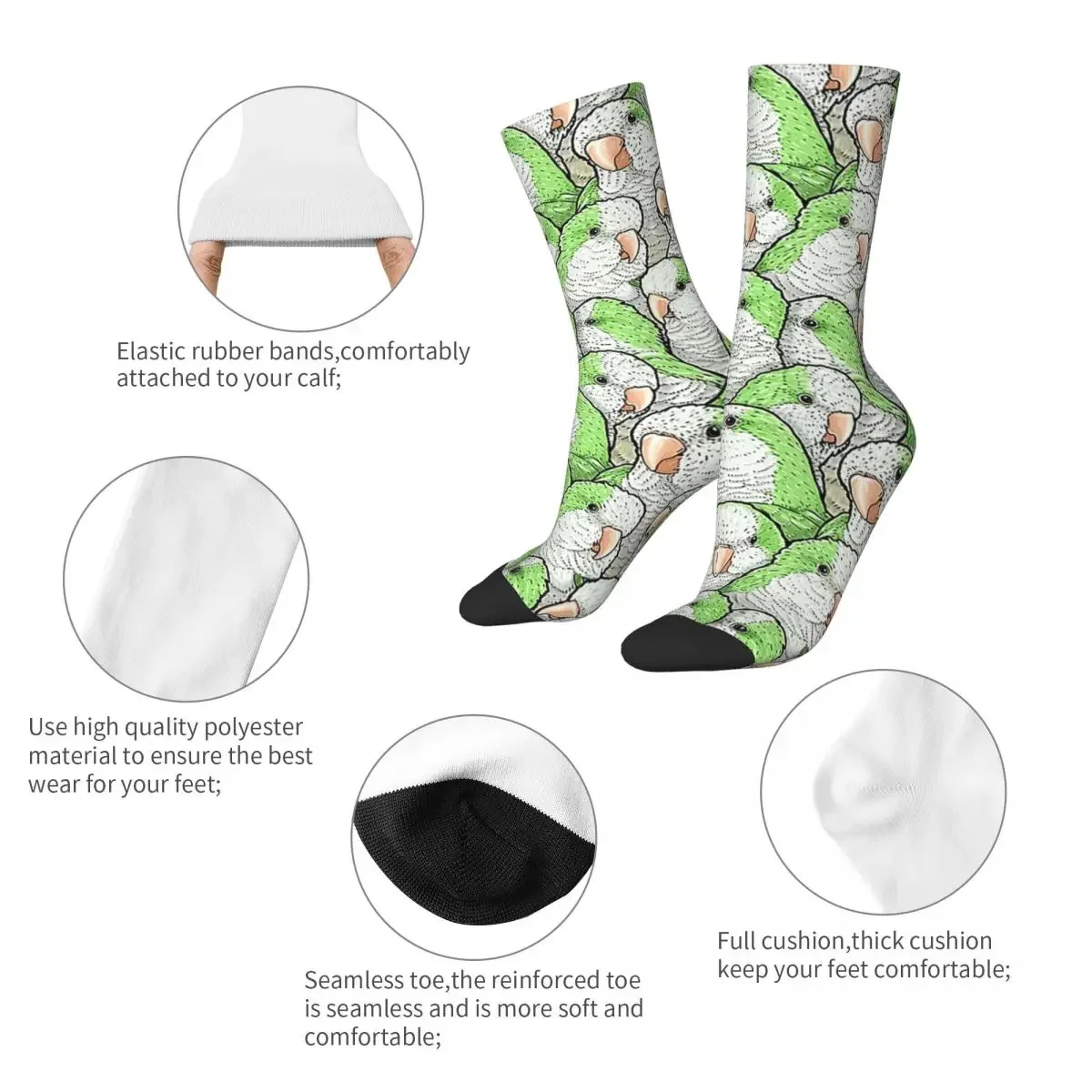 Green Quaker Monk Parakeets Socks Harajuku High Quality Stockings All Season Long Socks Accessories for Unisex Christmas Gifts