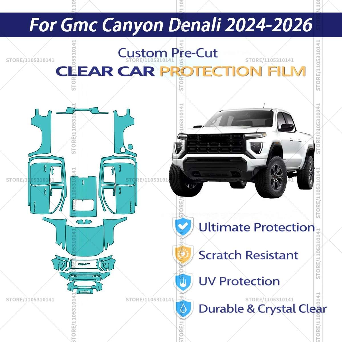 For Gmc-Canyon-Denali-2024-2026 Pre-Cut Paint Protection Film PPF Transparent Car Film Professional Automotive PPF Full Vehicle