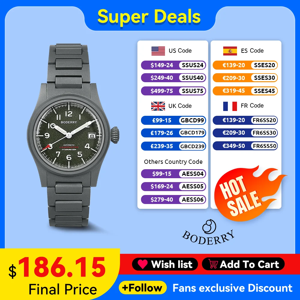 Boderry LANDMASTER montres de terrain titane automatique pour Seiko mouvement Sport 100M étanche montre-bracelet de plongée en plein air hommes