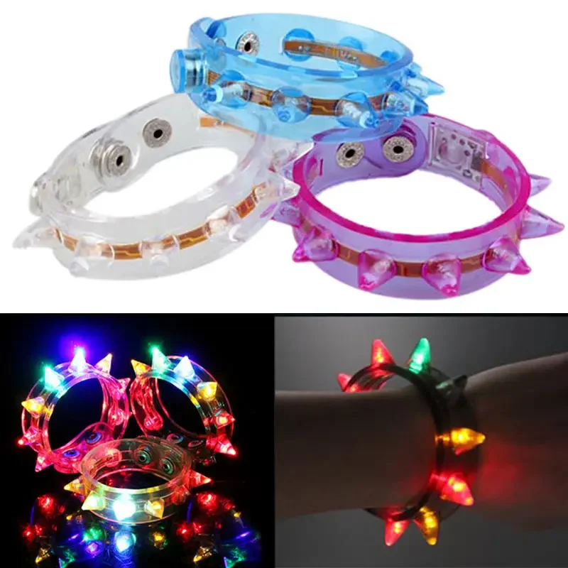 Punk Studded Glowing Bracelet Glow Funny Flash Bracelet Fluorescent Color Changing For Party Props LED Eight Lamp