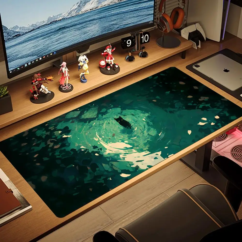 Anime Black cat Mouse mouse Pad Large MousePad XXL Gaming Rubber Lock Desk tablet monitor Mat Computer Gamers work phone office