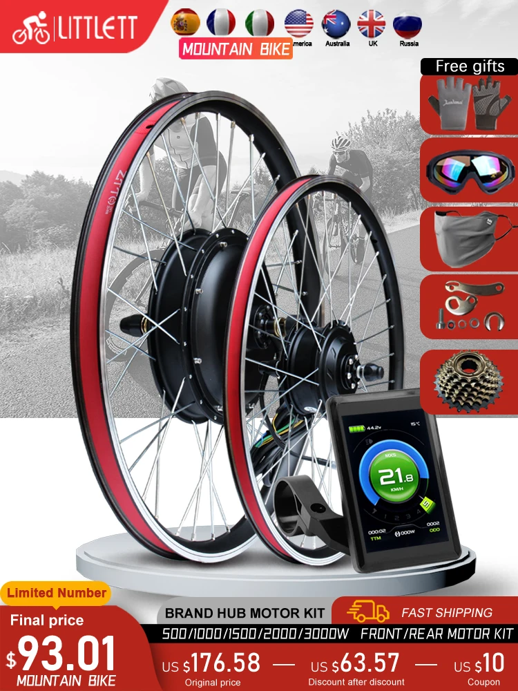 AliExpress LITTLE TT Electric Bike Conversion Kit 48V 1000W 1500W 2000W 72V 3000W Brushless Hub Motor Wheel For Ebike Conversion Kit 20-29Inch700C