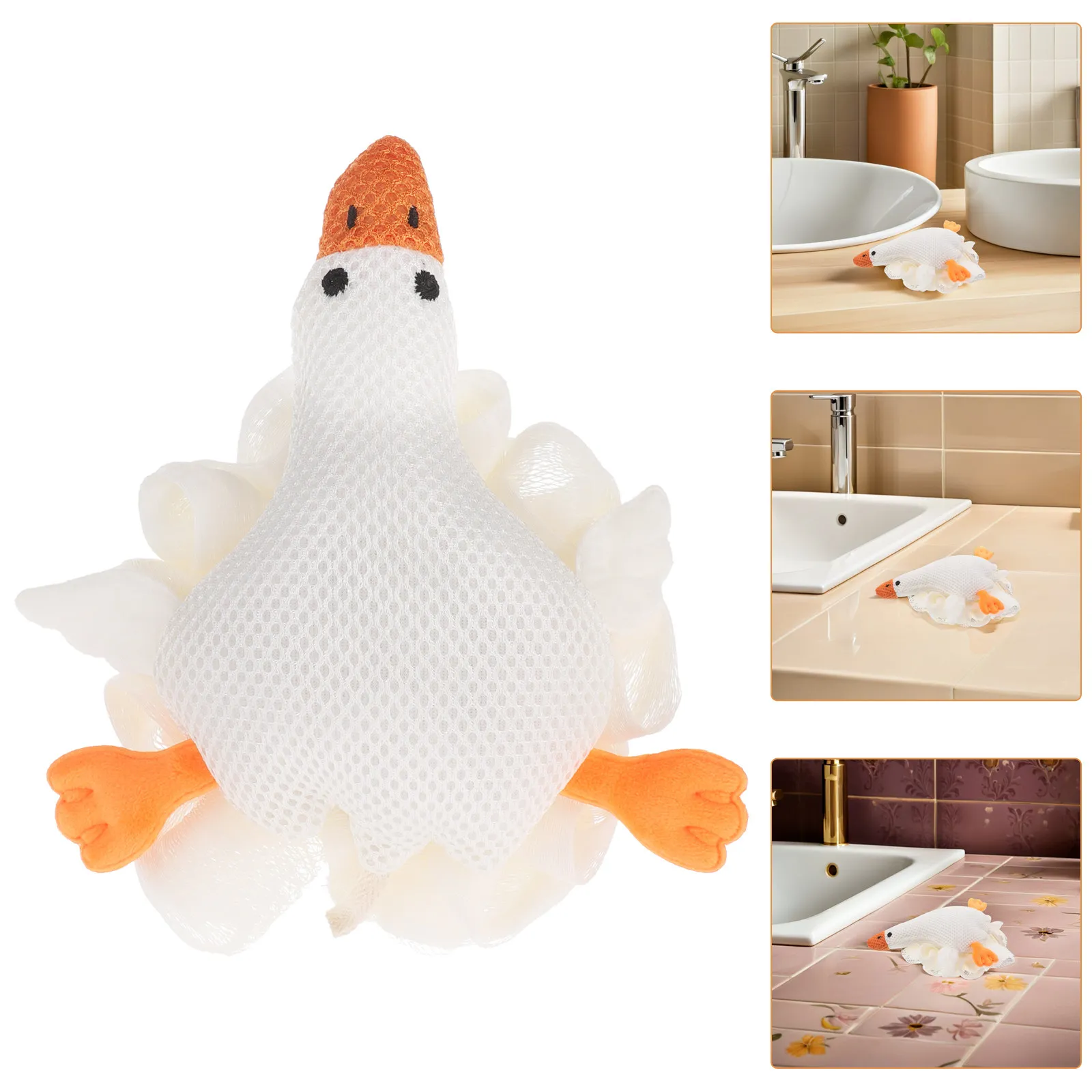 White Goose Down Bath Ball for Kids – Soft Mesh Loofah Sponge, Gentle Baby Body Scrubber, Large Size for Toddlers & Newborns