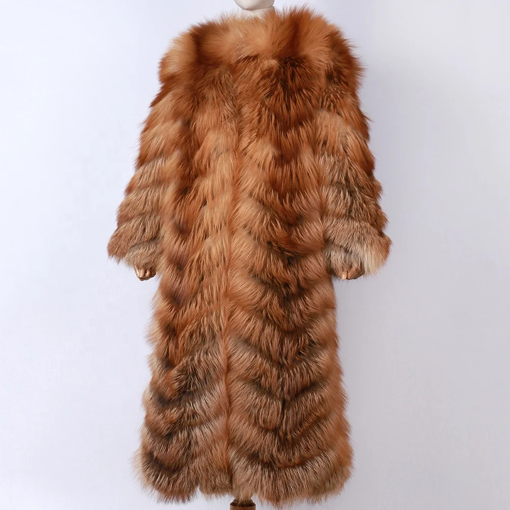 Long Fur Coat Ladies Fur Coat Winter Warm Women Natural Fox Fur Jacket Plus Size Coat