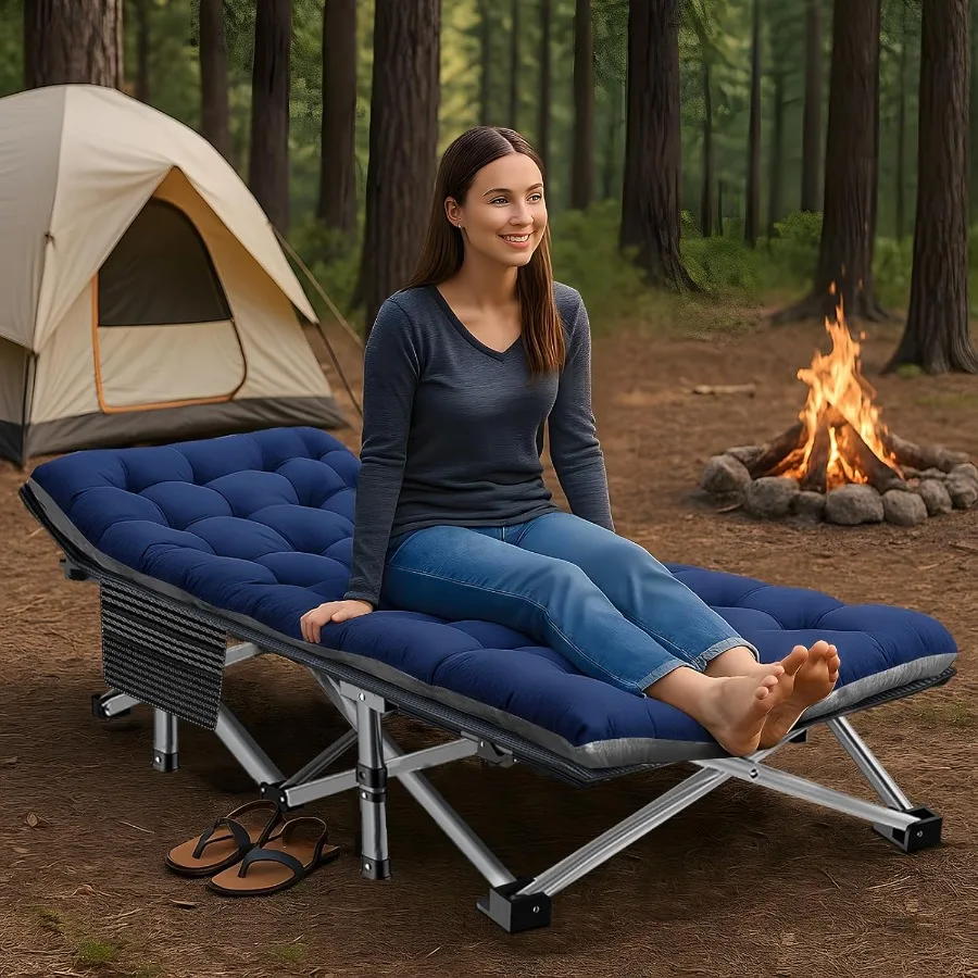 2 عبوة من سرير التخييم عالي التحمل قابل للطي مع حصيرة للبالغين سرير سفر خارجي يتميز بقماش ثور بطبقة 1200D وسيارة مريحة