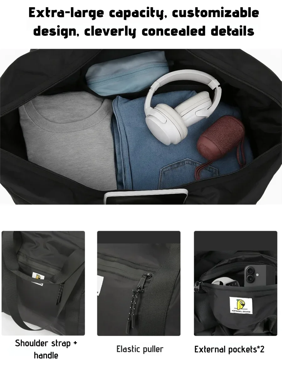 حقيبة سفر ذات سعة كبيرة مقاومة للماء من النايلون قابلة للطي حقيبة من القماش الخشن خفيفة الوزن لعطلة نهاية الأسبوع حقيبة حمل الأمتعة للسفر في الهواء الطلق