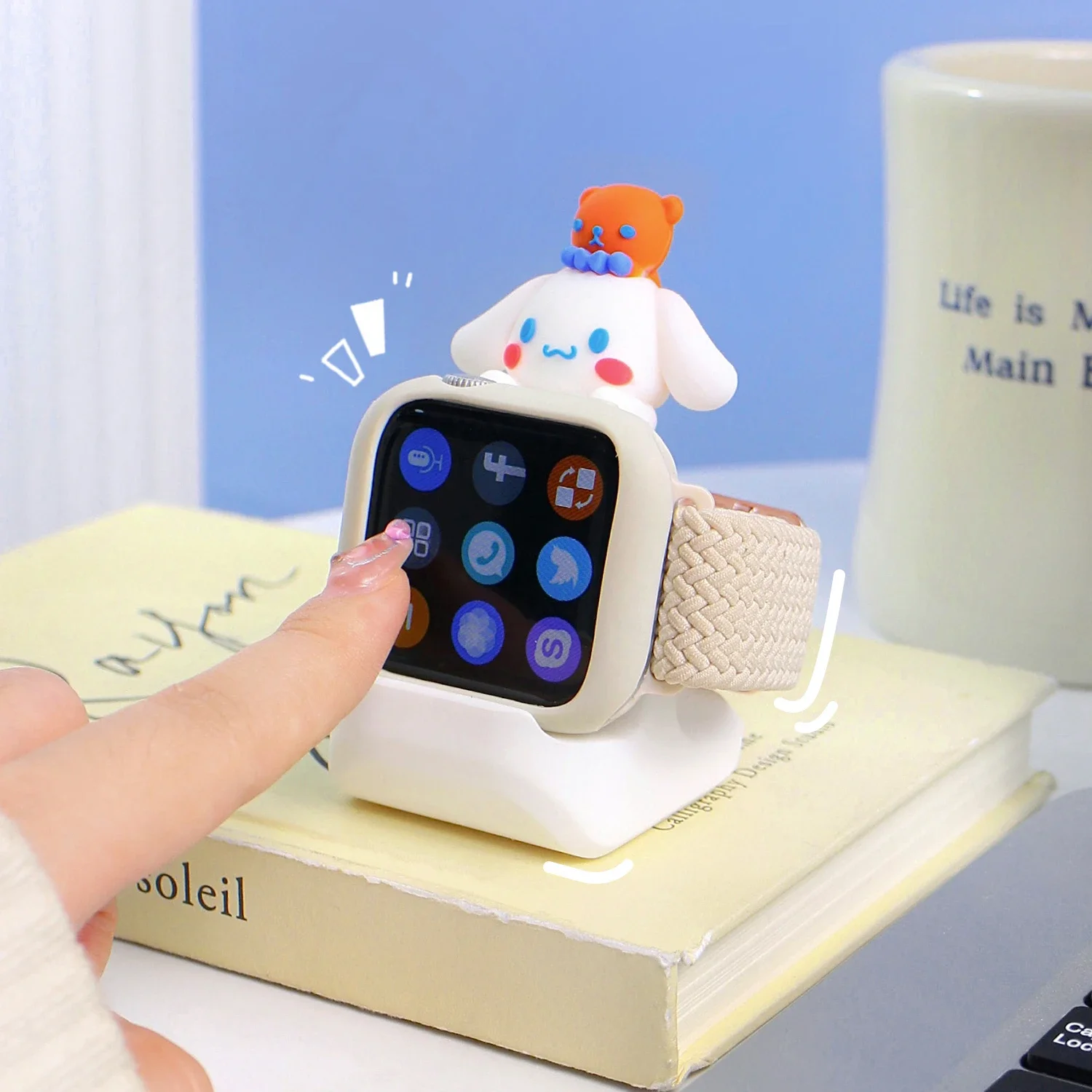 Kawaii Cinnamoroll Pochacco Kuromi Suitable for Apple Watch Wireless Charge Base IWatch 10/SE/Ultra Cute Cartoon Doll Stand Gift