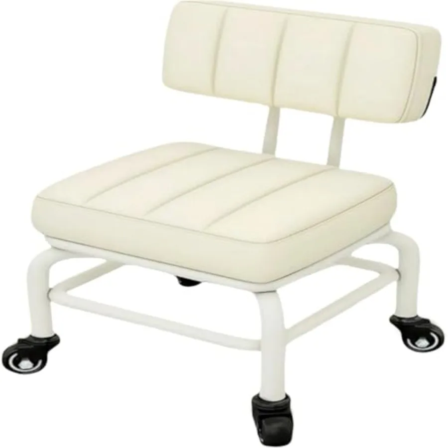 

Low Rolling Stool with Back Support Roller Seats Roller Chair PU Leather Low Stool with Wheels Feet Step Chair for Home Shop Of