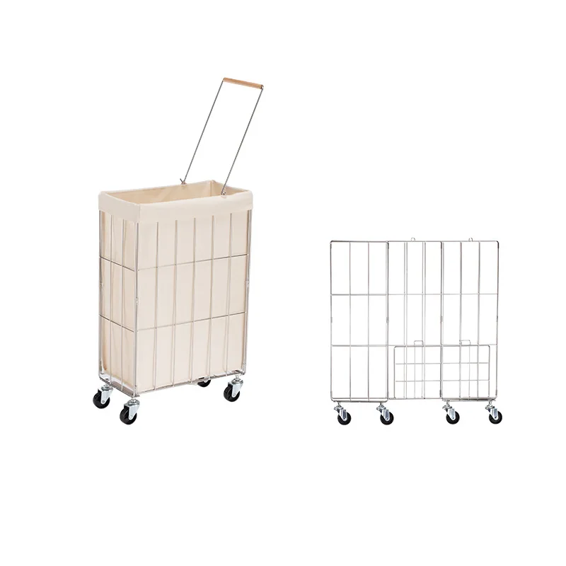 

Household stainless steel laundry basket trolley foldable bathroom bedroom guest room dirty clothes pants sorting storage basket