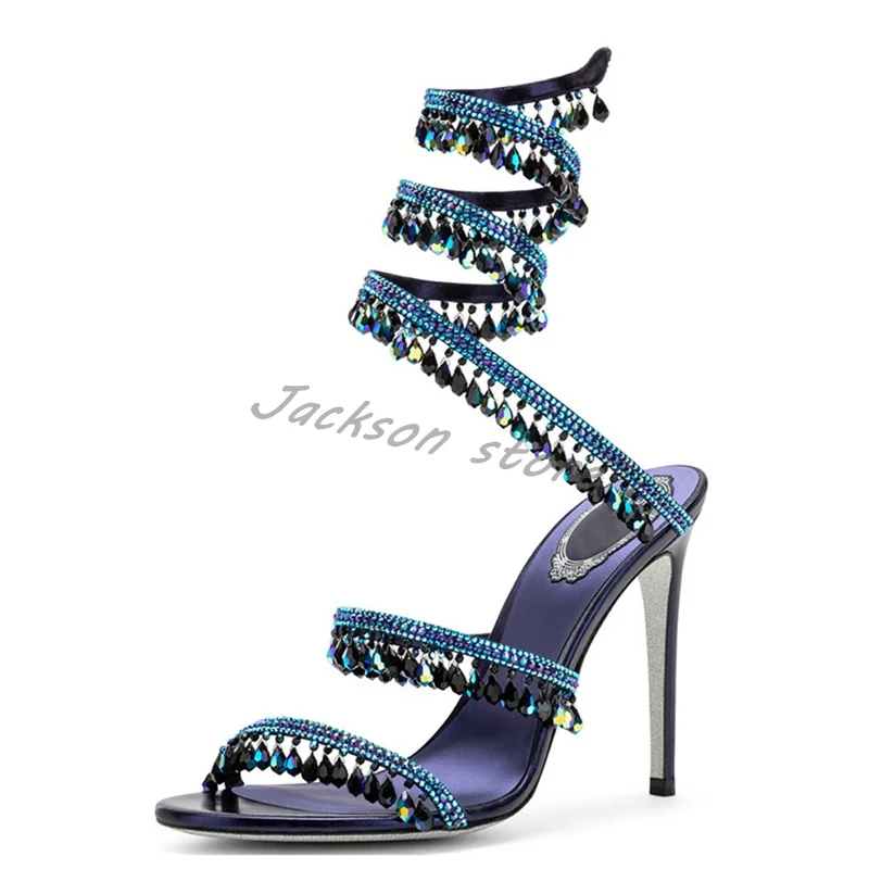 Cross Strap High Heel Wedding Shoes Luxury Bling Crystal Stiletto Sandals Summer Women\'s Celebration Elegant Dress Shoes