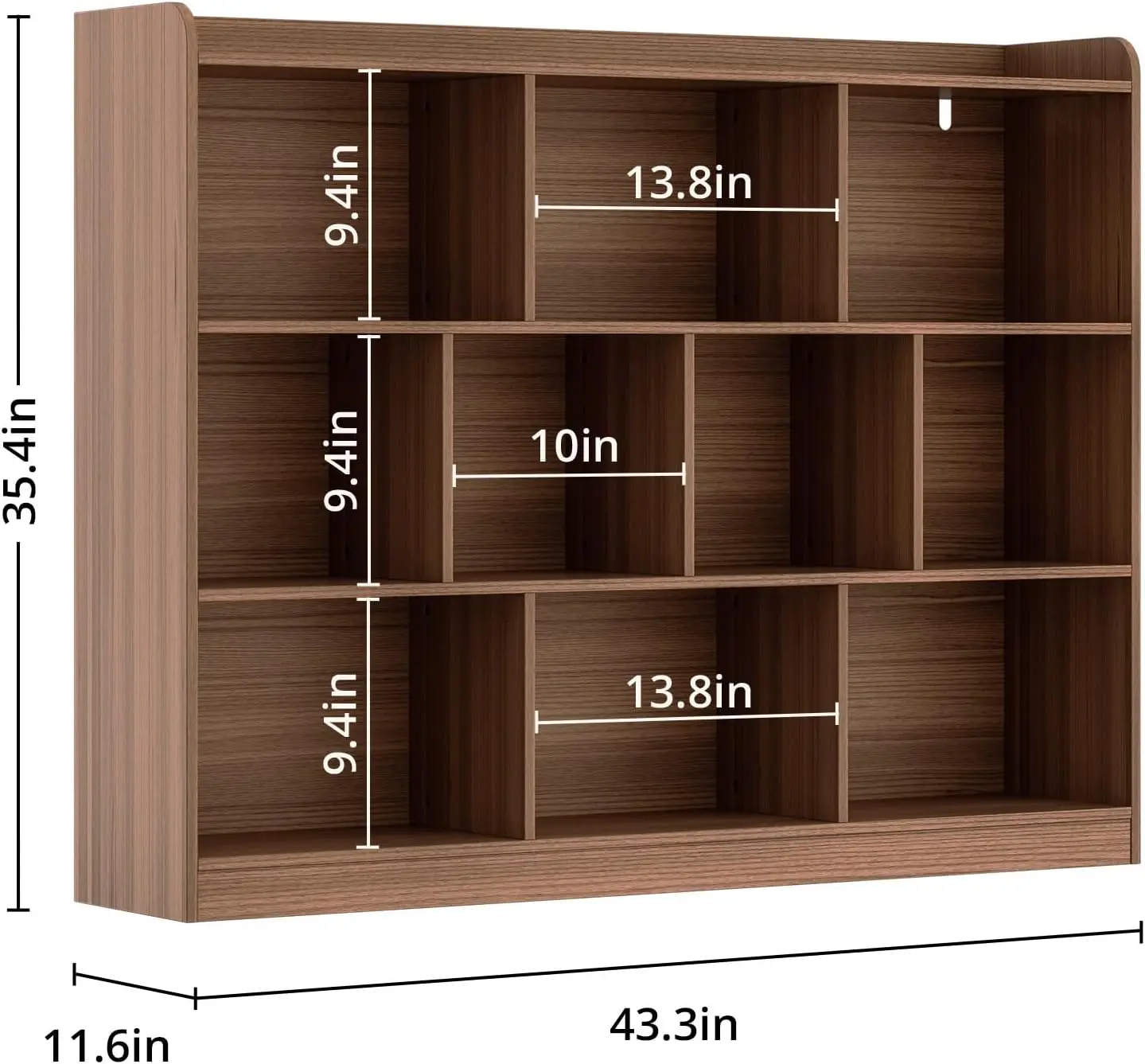 Brown Bookshelf, Wood Bookcase with 3 Tier Open Shelves, 10-Cube Minimalist Storage Shelf for Living Room, Bedroom, 43.3