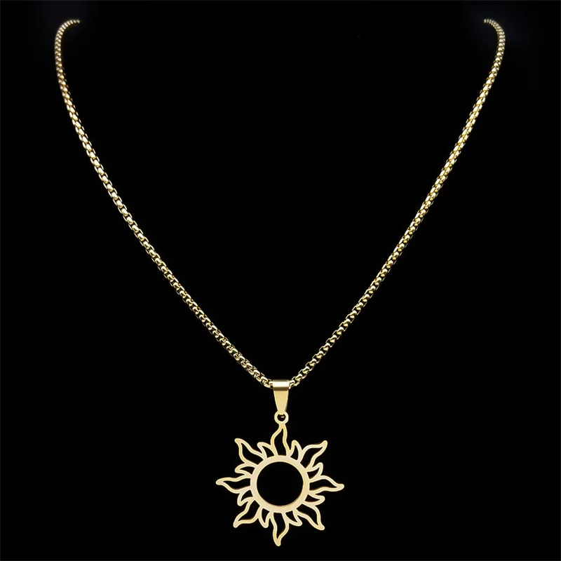 

Goth Sun Sign Pendant Necklace for Women Men Stainless Steel Gold Color Wicca Round Amulet Chain Jewelry collares hombre NZZZ521