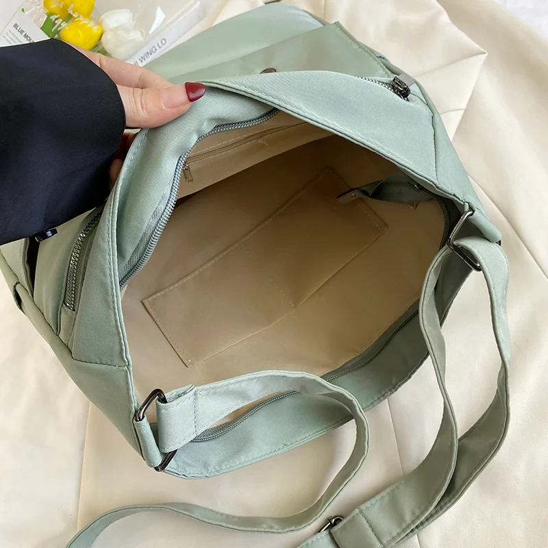 Large Size Canvas Shoulder Strap Bags Women Casual Solid Color University Tote Bag Female Multi Pocket College Handbags 2024