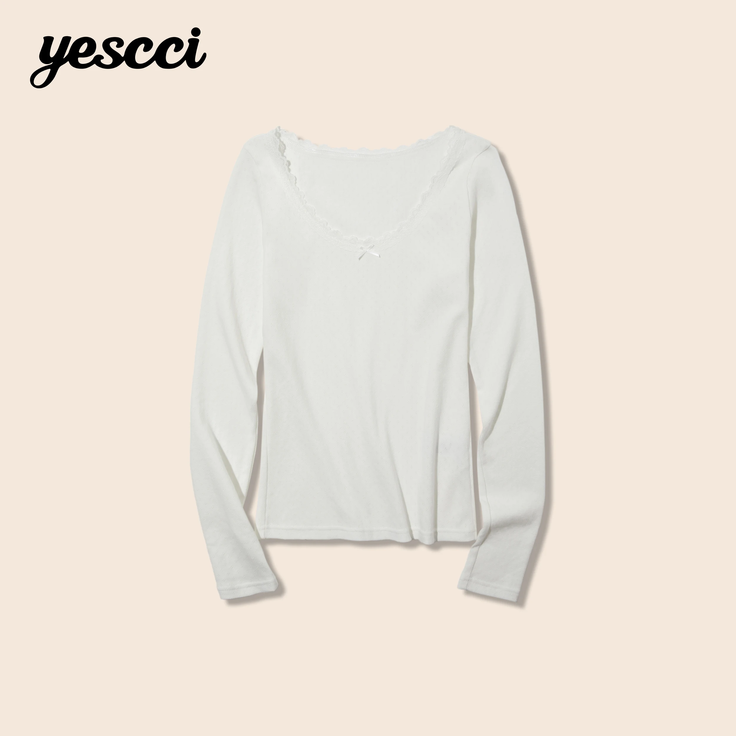 YESCCI Knitted T Shirts For Woman High Stretch Slim Elegant U Neck Women Long Sleeve Top Versatile Daily Tops Ladies S56121630