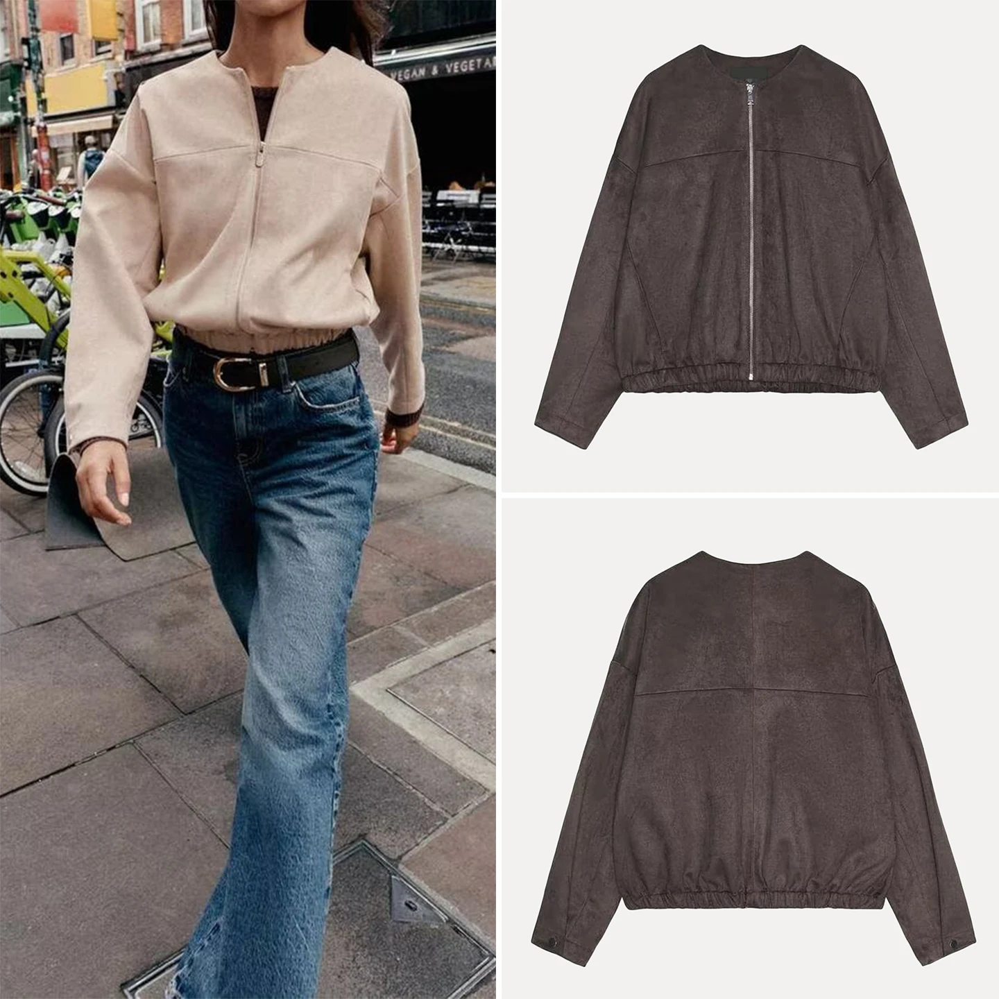 

Z Women's Faion Pilot Jaet 2025 New Sle Casual Loose Fit Long Sve Anti-Suede Effect Outerwear for Ladies