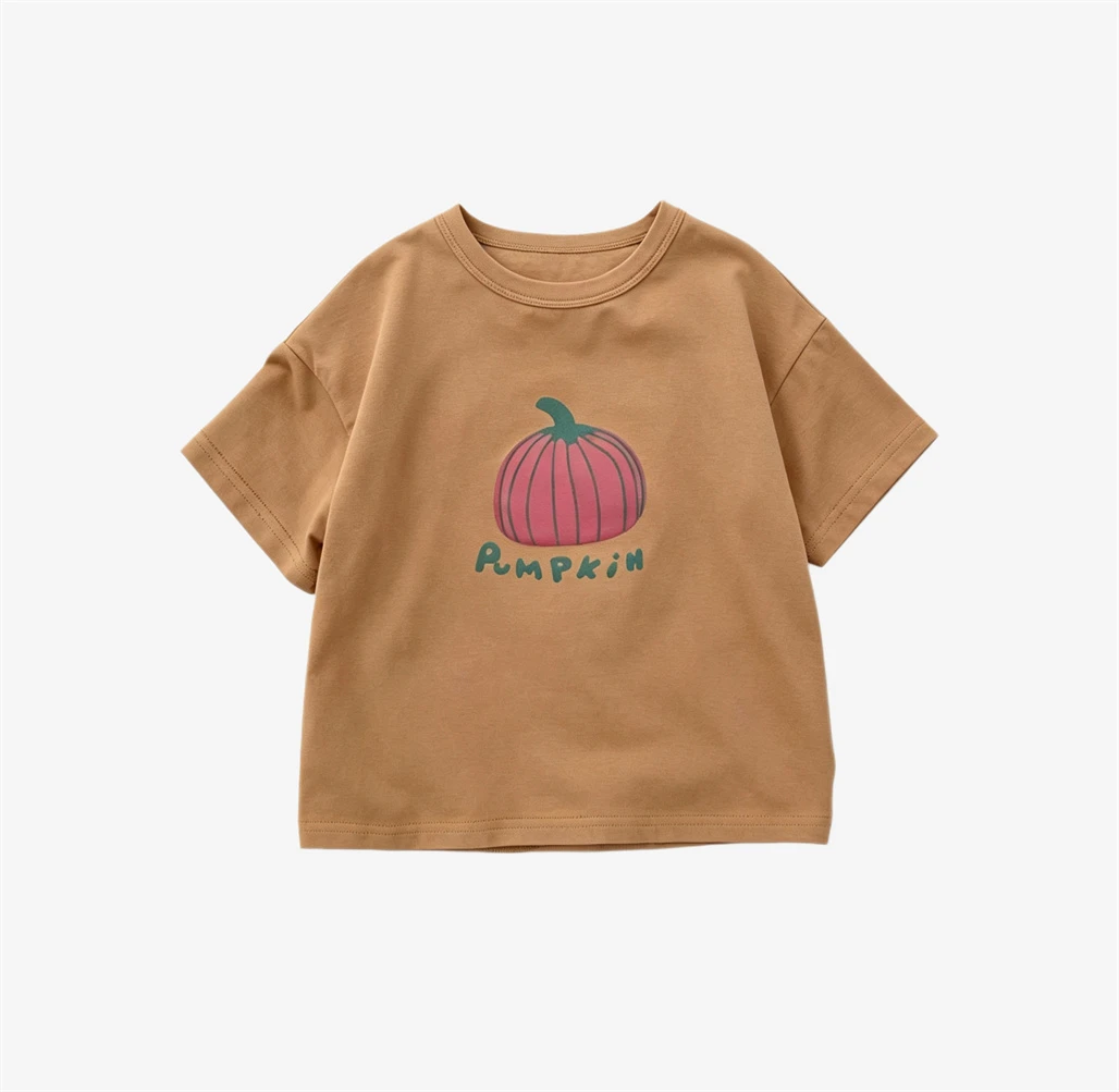 Pumpkin TShirt Summer Clothes For Boys And Girls Cute Tees Kids Short Sleeve Pure Cotton Clothes Solid Color Versatile Pullovers