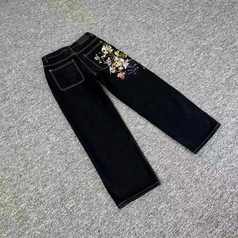 Derschutze جينز مستقيم الساق 1:1 أفضل جودة ريترو التطريز الزهور Derschutze رجل الدينيم السراويل #3